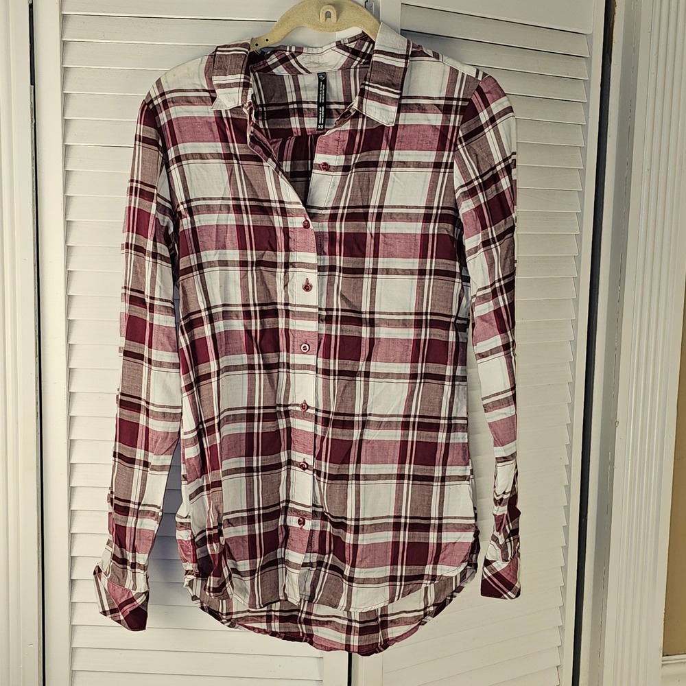 Kuhl Womens Burgundy Plaid Lexi Long Sleeve Lightweight Button Down Shirt‎ XS